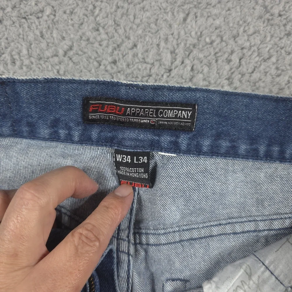 VTG Fubu‎ Mens Carpenter Jeans 34x34 Blue Denim Wide Leg Street Wear Skate Baggy